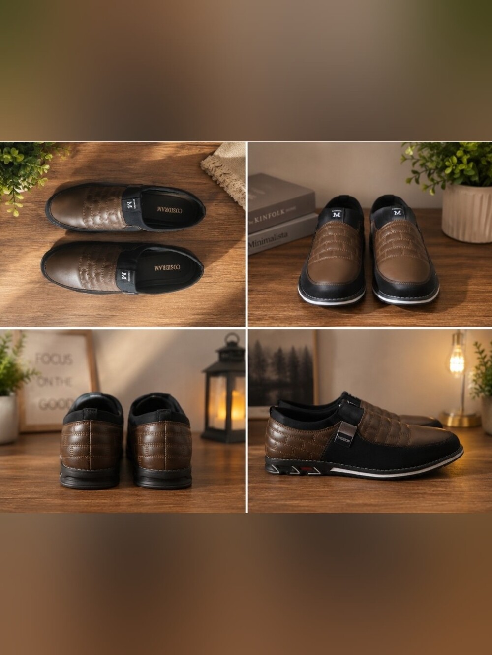 COSIDRAM Men's Brown Casual Slip-On Shoes Size 14